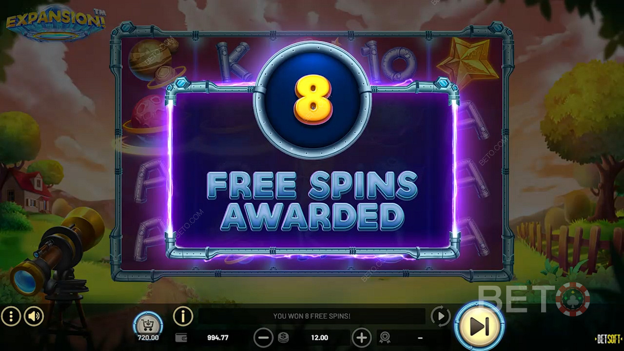 3 Scatters geven je 8 Free Spins