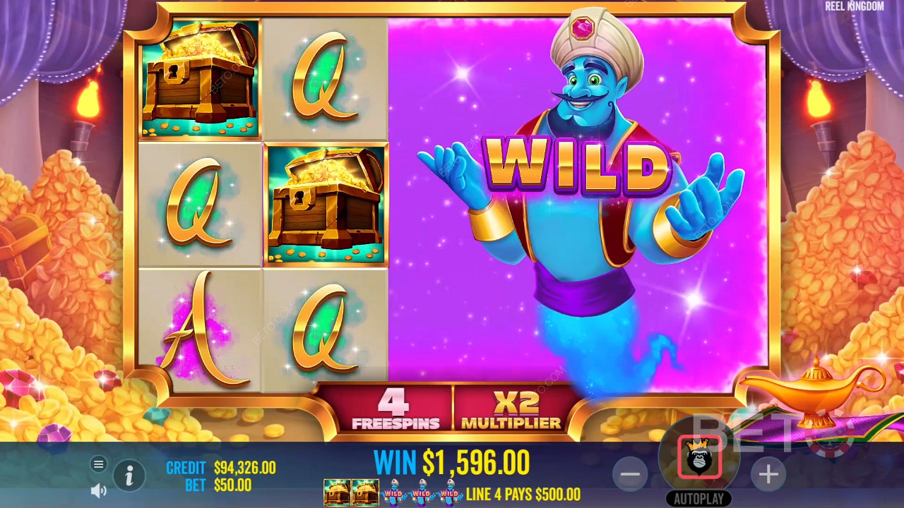 Expanded Wild geeft grote winsten in Free Spins in Lamp of Infinity slot