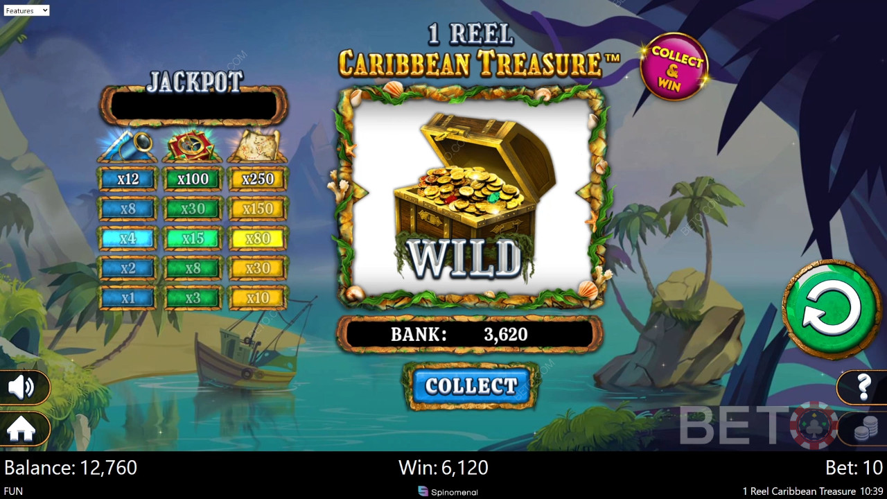 1 Reel Caribbean Treasure Beoordeling door BETO Slots