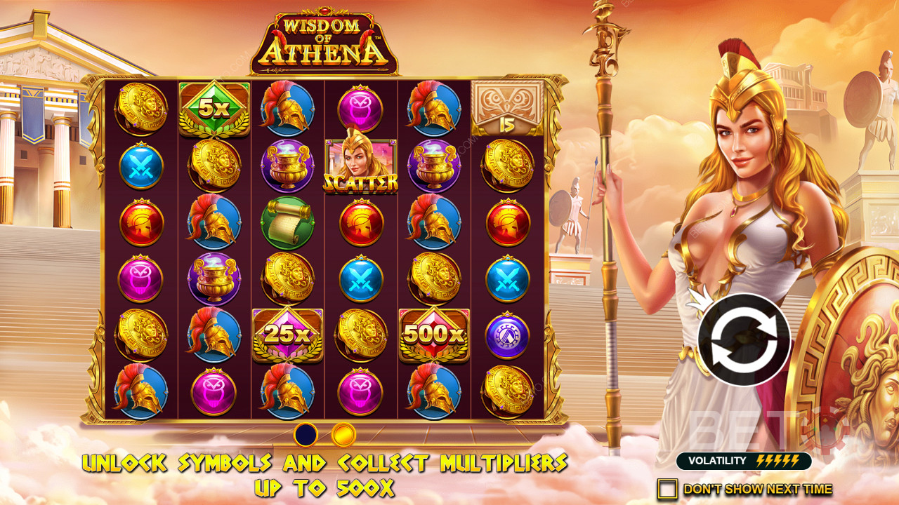 Enorme vermenigvuldigers zijn te zien in de Wisdom of Athena online slot