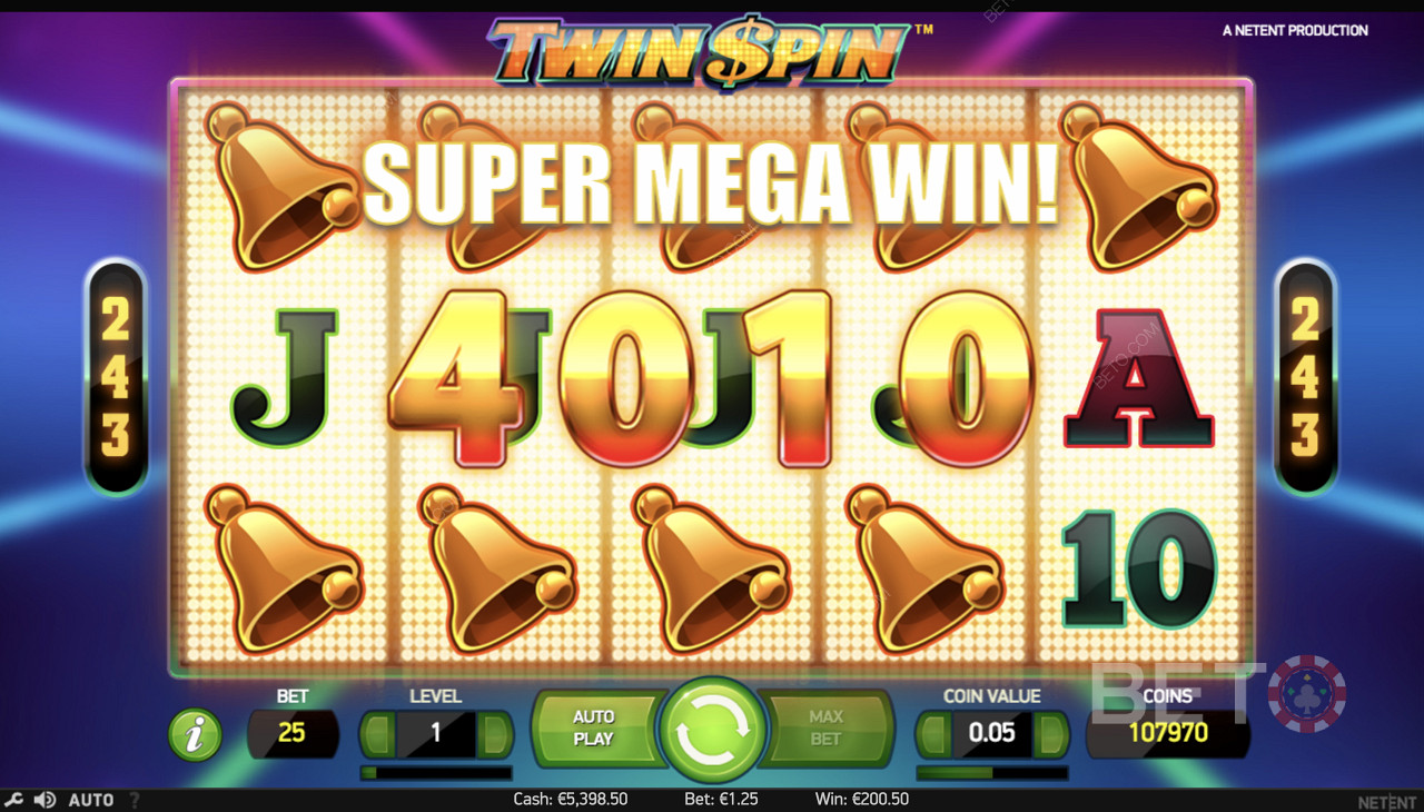 Het winnen van een Super Mega Winst in Twin Spin