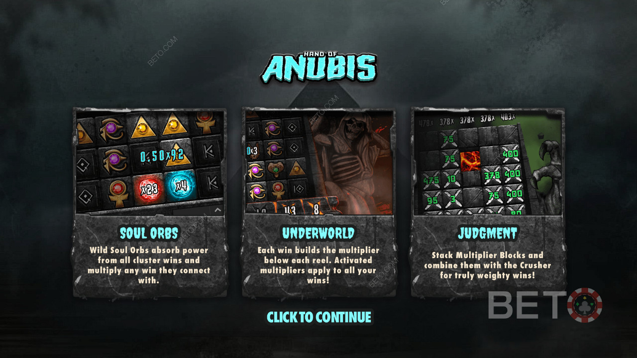 Geniet van 3 geweldige functies in de online slot Hand of Anubis