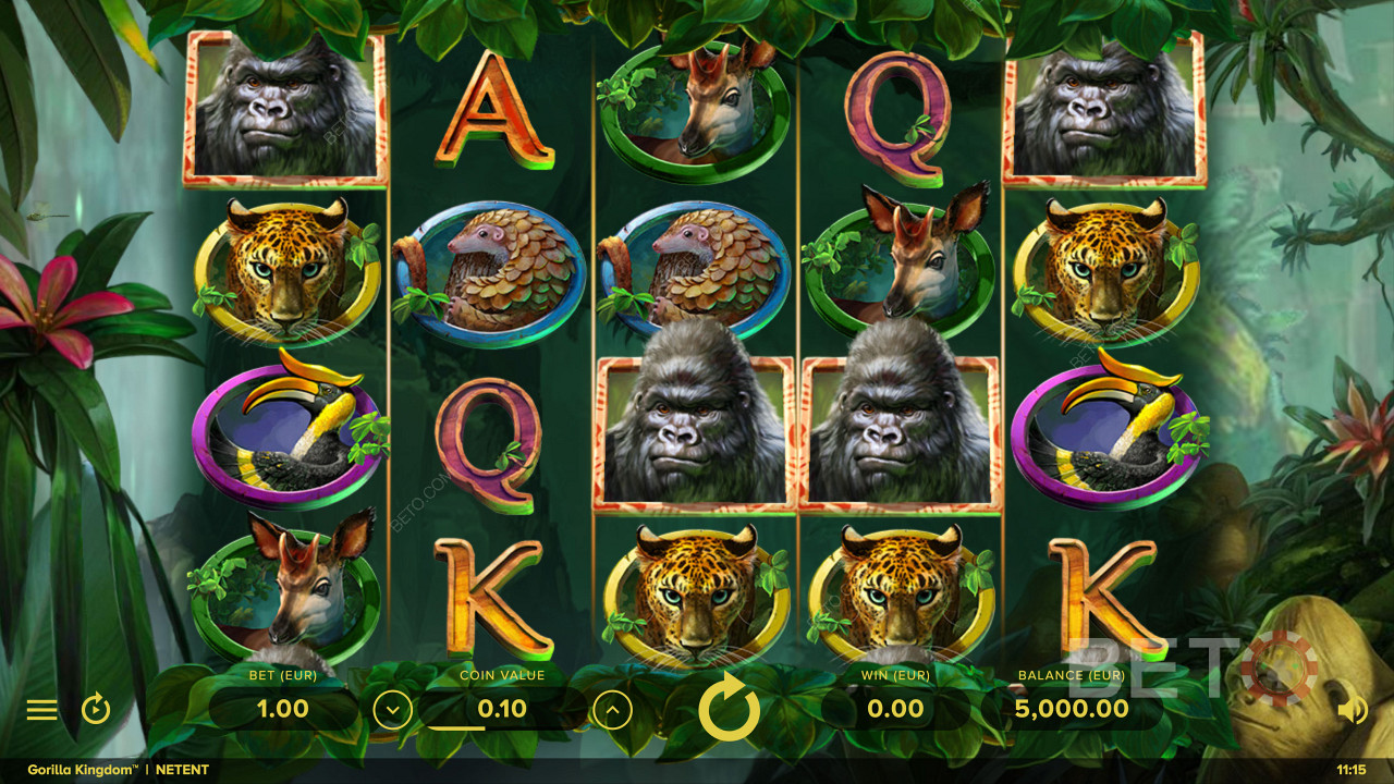 Op wilde dieren gebaseerde symbolen in Gorilla Kingdom online slot