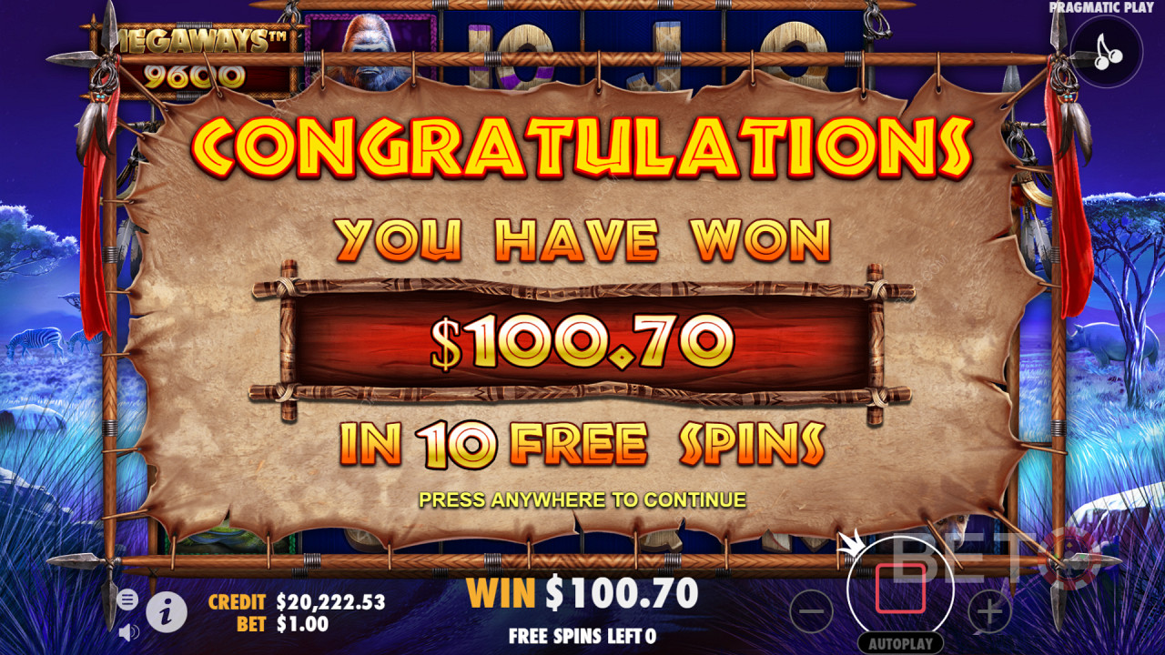 U kunt groots winnen in de Free Spins in de Great Rhino Megaways Online Slot