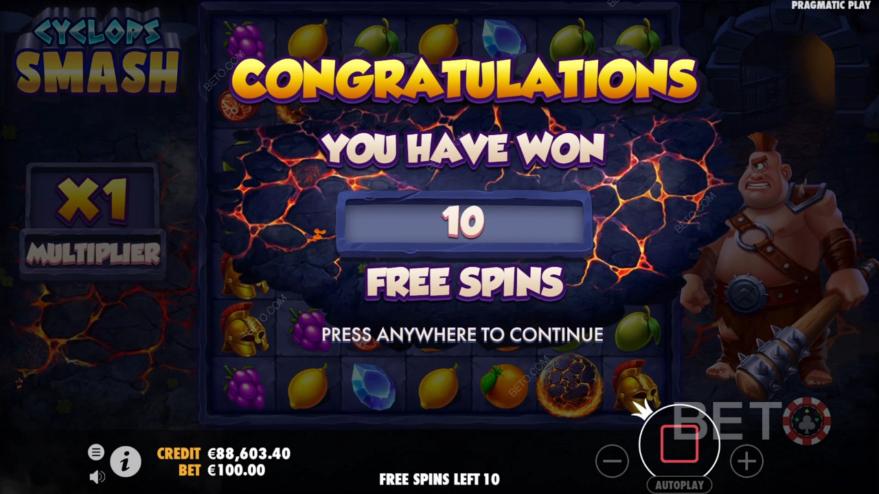 Win 10 tot 16 Free Spins na landing van 4 of meer Scatter-symbolen