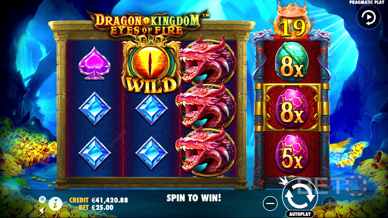 Progressieve functie in actie in Dragon Kingdom: Ogen van Vuur Online Gokkast