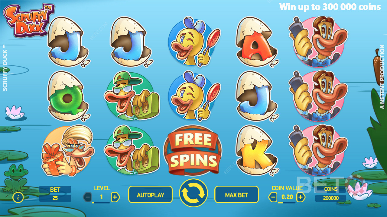 Scruffy Duck biedt u 5 verschillende gratis spin functies