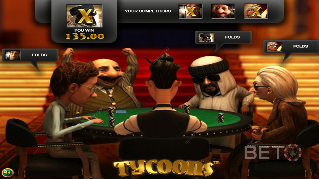 De personages spelen een spelletje poker en jij kunt de winnaar voorspellen om veel te winnen