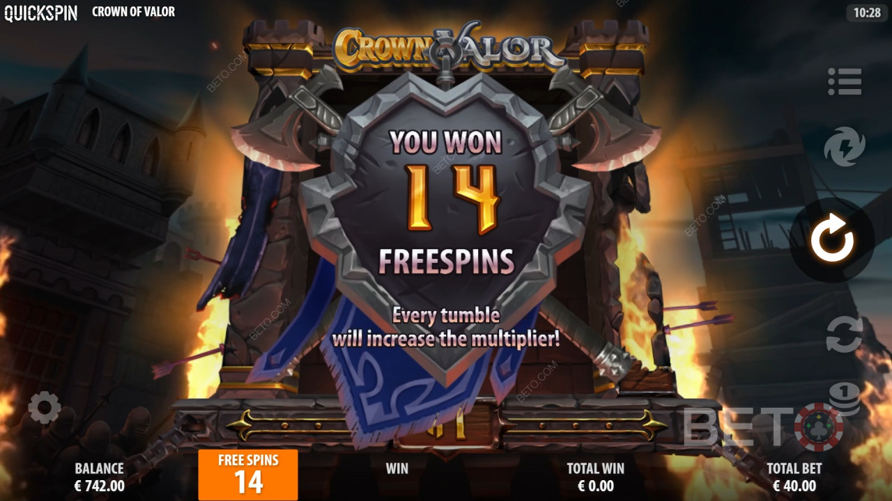 Win 15.619x je inzet in de Crown of Valor videoslot!