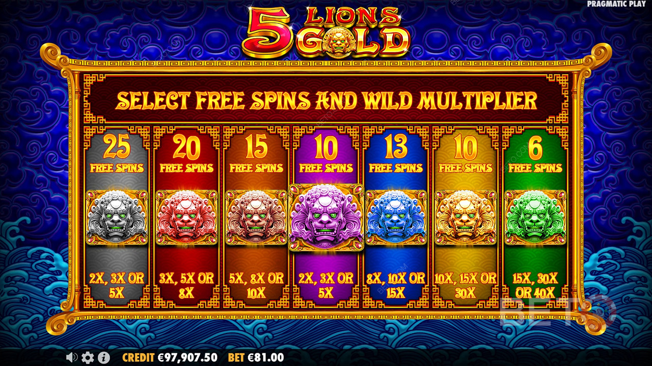 Bonusfuncties uitgelegd in 5 Lions Gold door Pragmatic Play