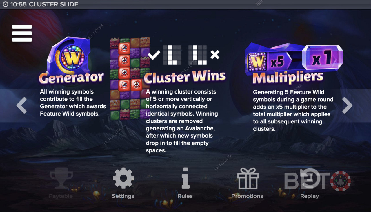 Generator, Cluster Wins, en Multiplier in Cluster Slide