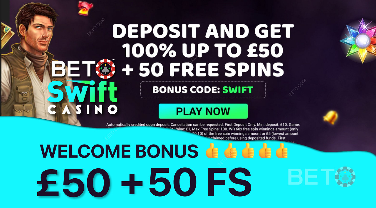 Ontvang een 100% bonus tot £50 en 50 Free Spins als welkomstbonus