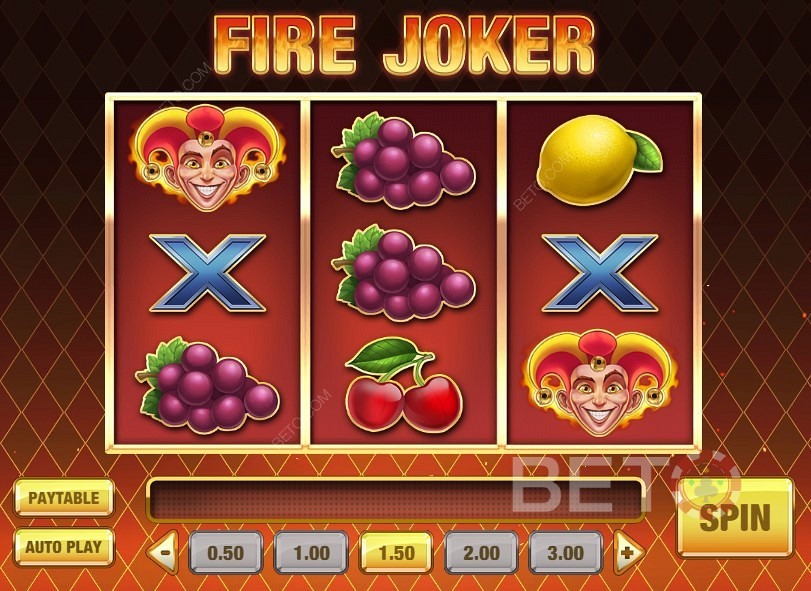 Klassiek ontwerp en klassieke fruitmachine symbolen in Fire Joker
