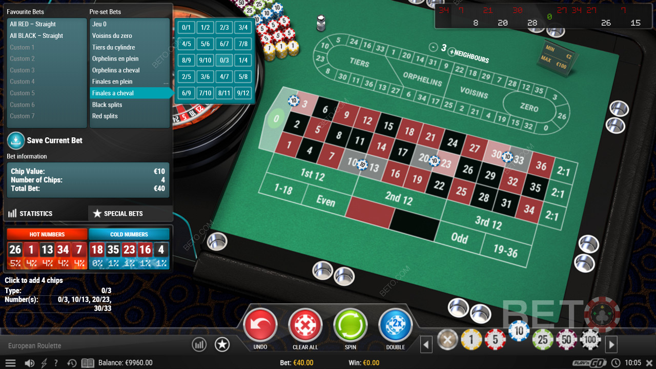 Speciale inzetmogelijkheden in European Roulette Pro Casino Game