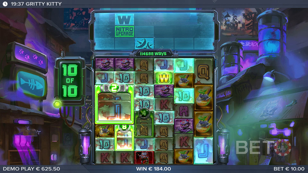 Win 25.000x je inzet in de Gritty Kitty of Nitropolis gokkast!