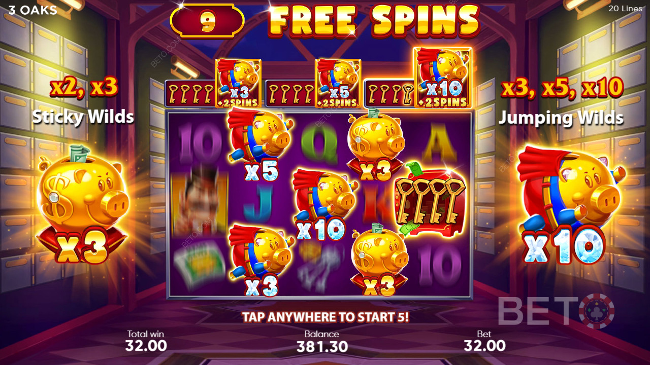 Bonusfuncties uitgelegd in Super Sticky Piggy van 3 Oaks Gaming