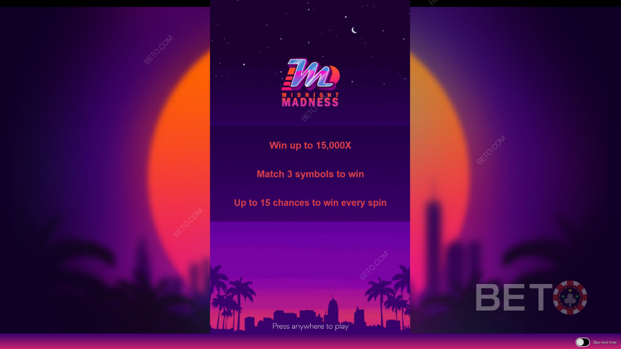 Het beginscherm in Midnight Madness met info over het spelverloop