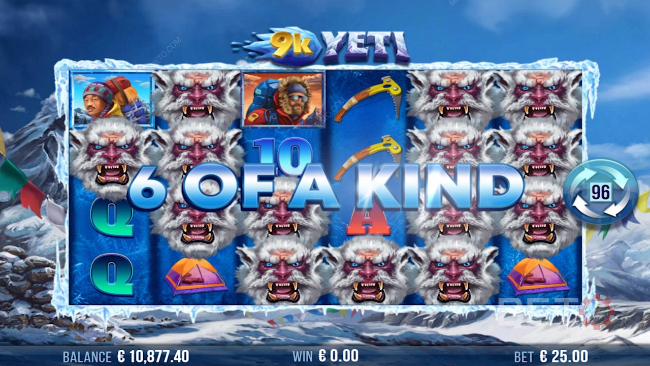 Maak een 6-of-a-kind combinatie en win groot in de 9k Yeti online slot