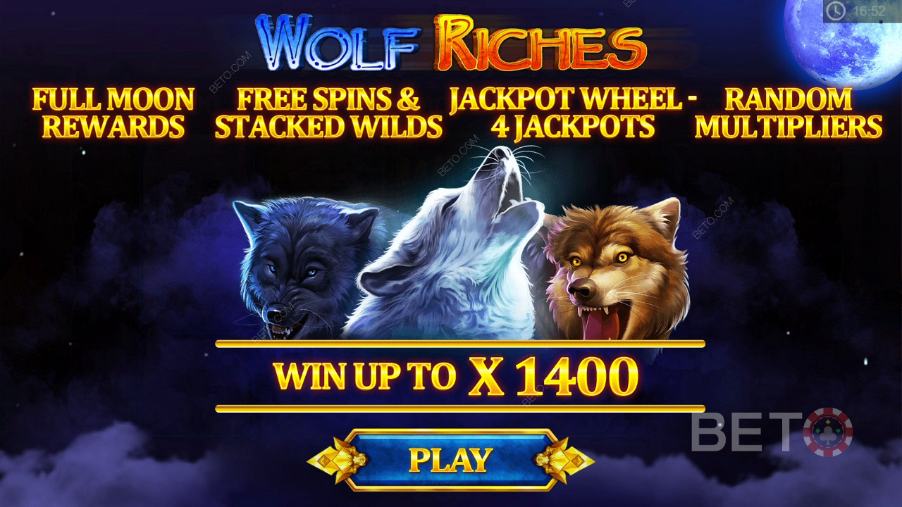 Gratis spins, multipliers, jackpots en Stacked Wilds in Wolf Riches slot