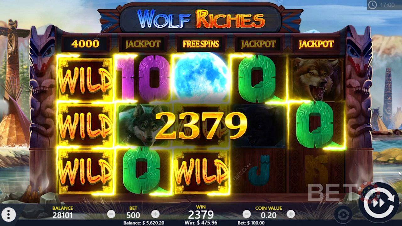 Gratis spins en wild winnen in Wolf Riches online slot