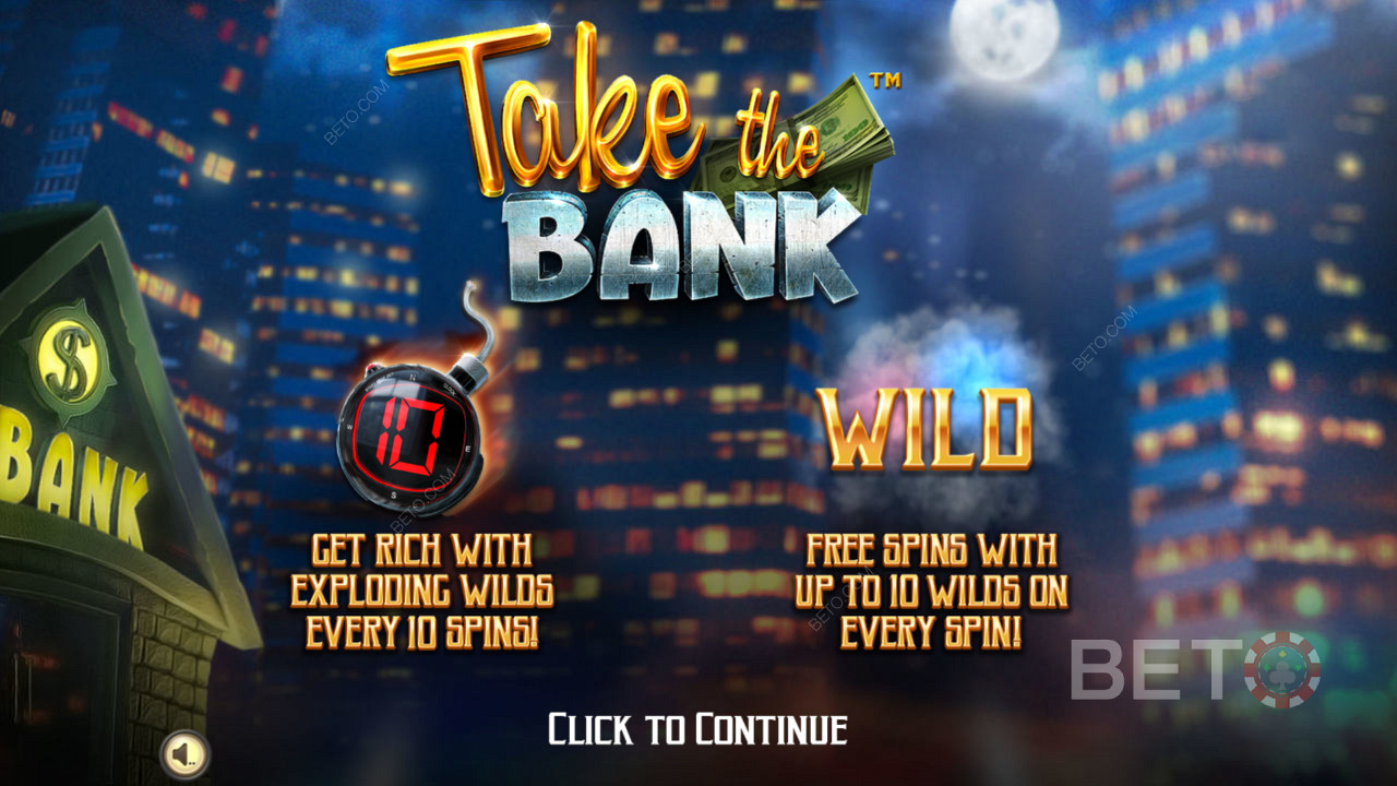Introscherm van Take The Bank - Get Rich met exploderende Wilds