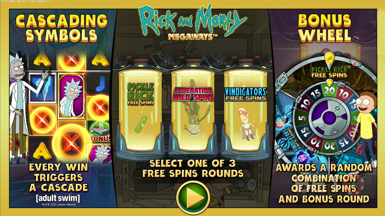 Geniet van drie verschillende soorten Free Spins in Rick and Morty Megaways gokkast