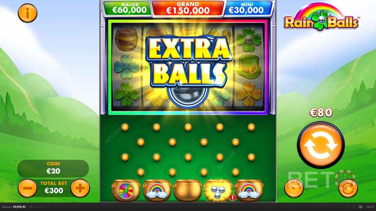 Extra ballen winnen in Rain Balls