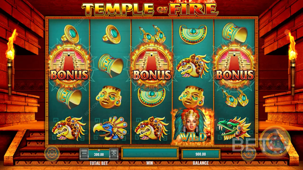 Een voorbeeld van de gameplay - Temple of Fire van IGT