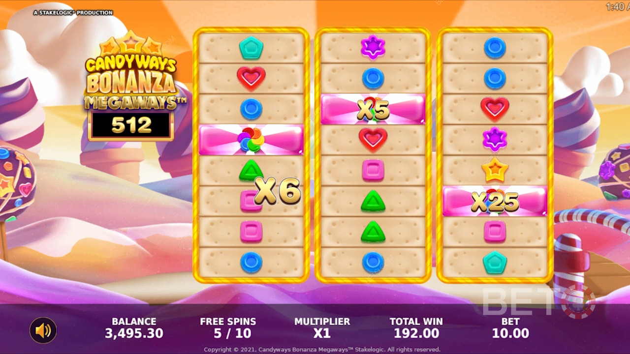 Geniet van verschillende belonende functies in Candyways Bonanza Megaways online slot