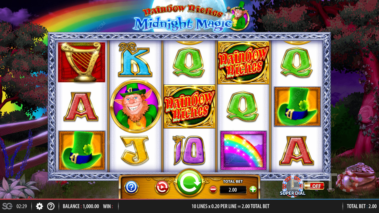 5x3 speelrooster in Rainbow Riches Midnight Magic