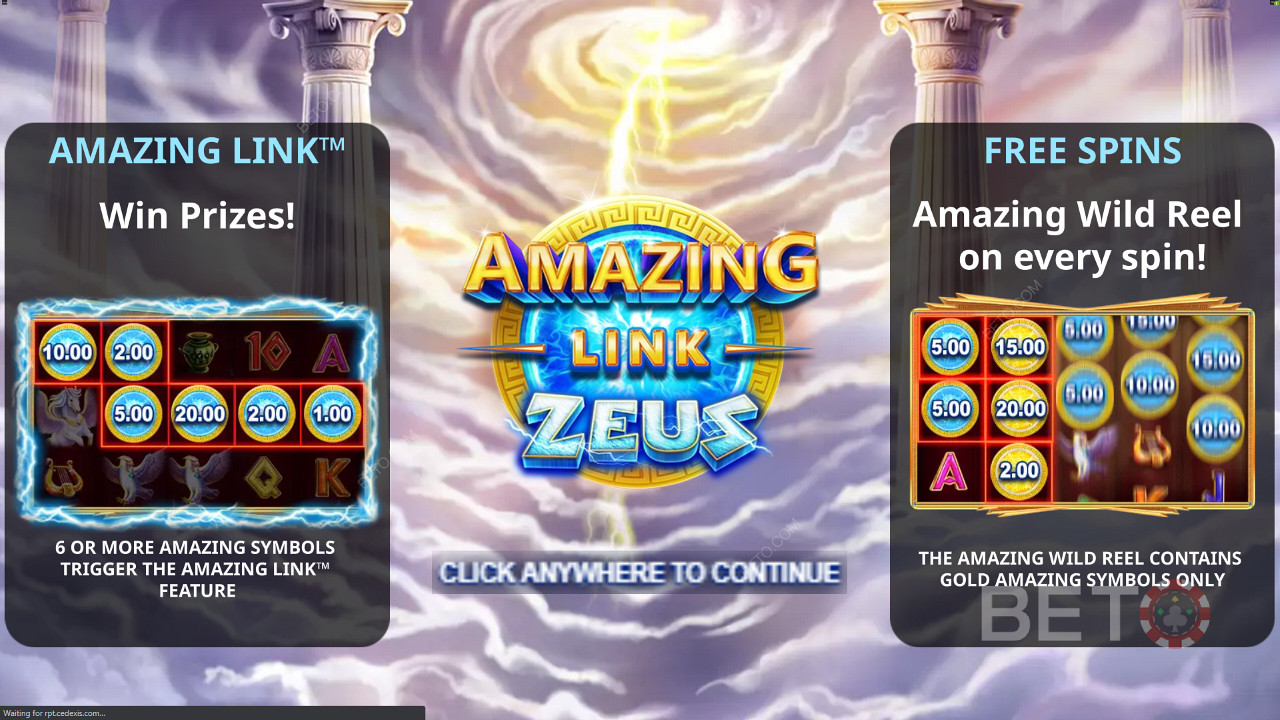 Amazing Link ZeusIntroscherm met de Free Spins bonus