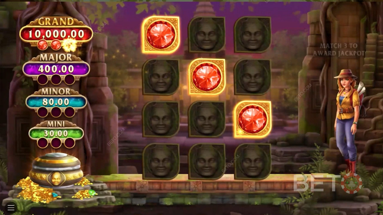Onthul 3 rode edelstenen om de Grote Jackpot ter waarde van 5.000x uw inzet te winnen