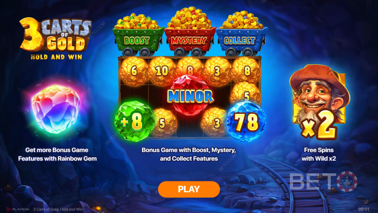 Bonusfuncties uitgelegd in 3 Carts of Gold: Vasthouden en winnen door Playson