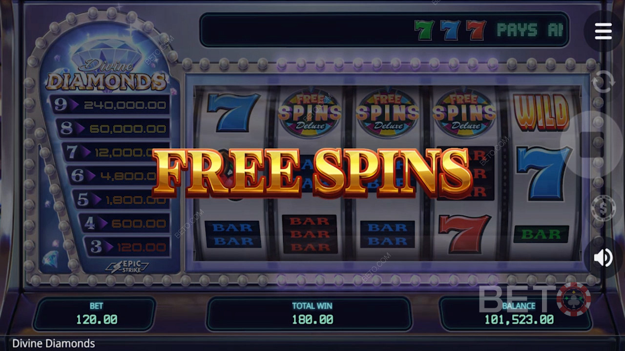 Speciale Free Spins ronde in Divine Diamonds