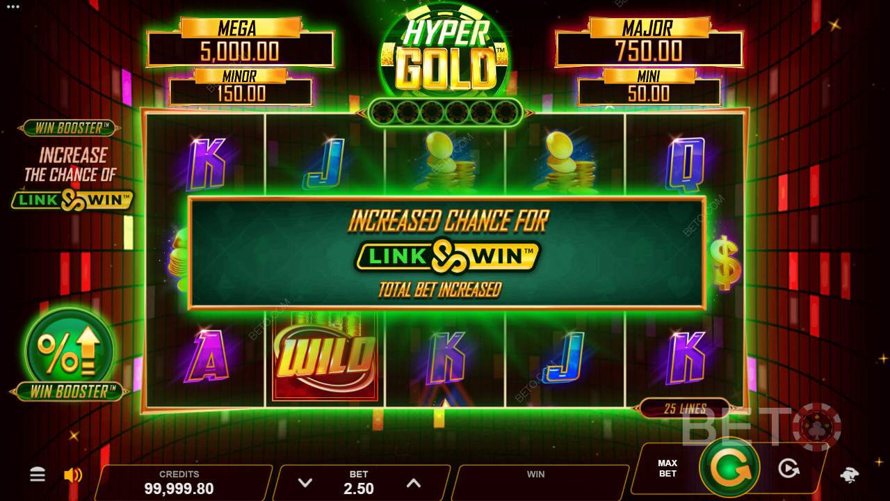 Hyper Gold heeft Win Booster en Link & Win Bonus functies om je op te winden