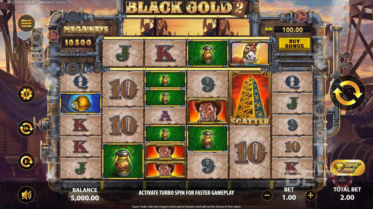 Maak 3 of meer identieke symbolen om te winnen op de Black Gold 2 Megaways online slot