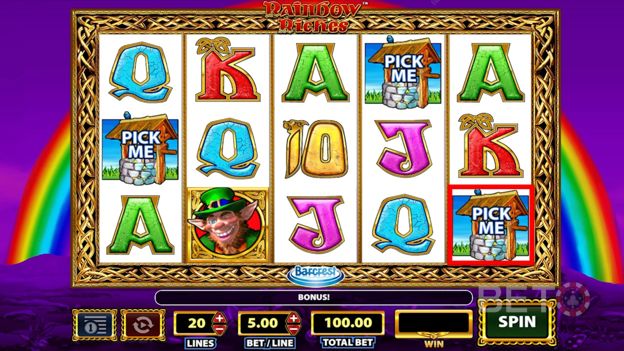 De symbolen in Rainbow Riches gokkast.