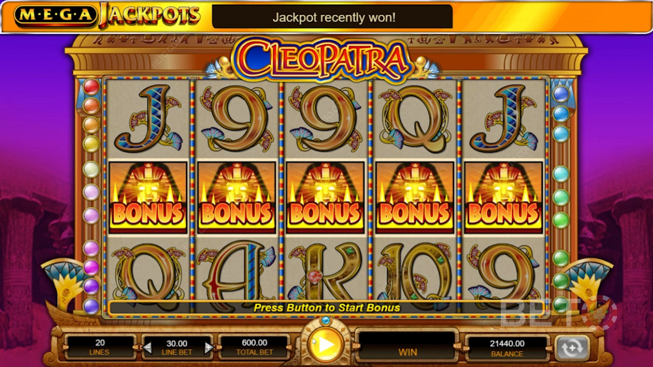 MegaJackpots Cleopatra is een gokkast met 5 rollen en 20 betaallijnen