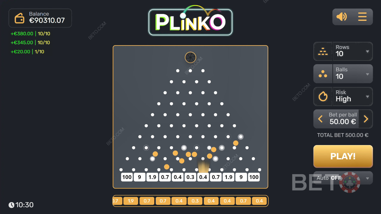Win 3.200x je inzet in de Plinko Gokkast!