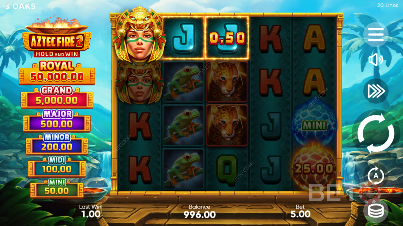 Hoe speel je Aztec Fire 2 van 3 Oaks Gaming?