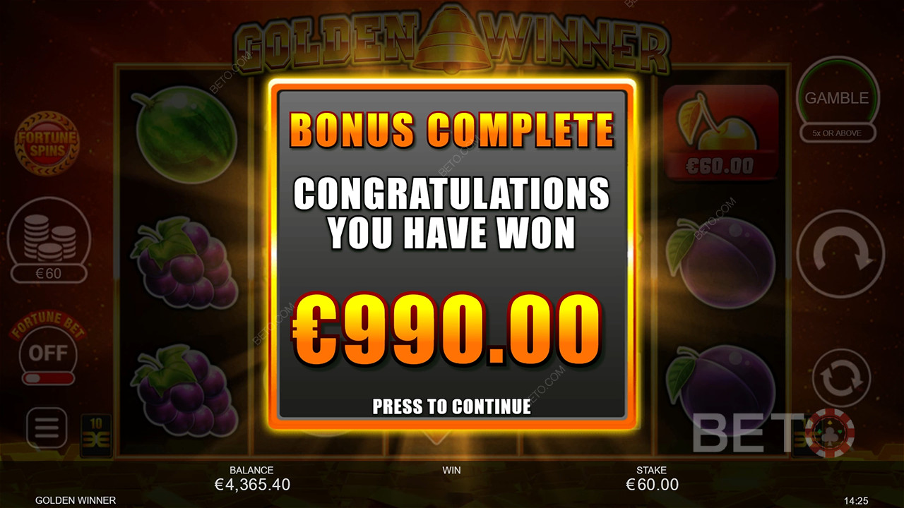 Win 2.500x je inzet op de Golden Winner gokkast!