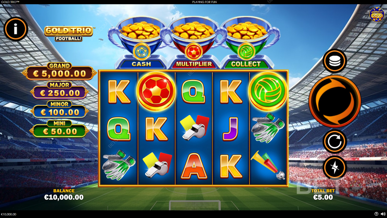 Win 1.000x je inzet in de Gold Trio: Voetbal! videoslot!