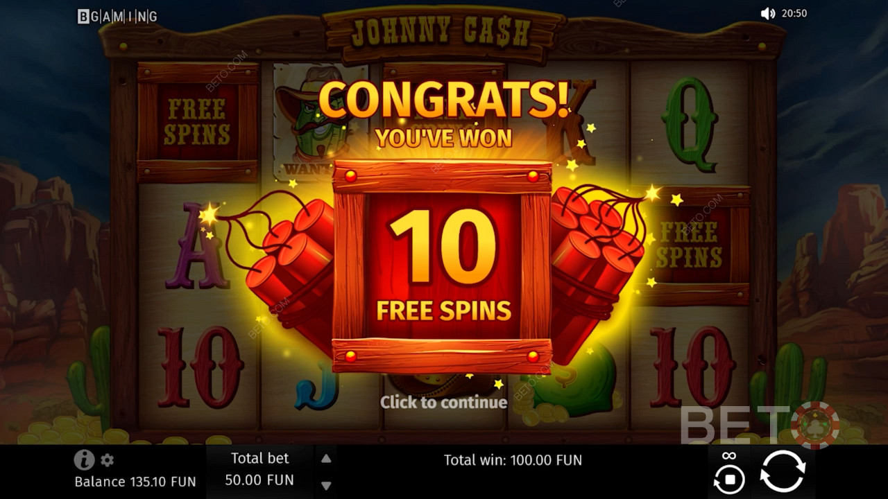 Het winnen van belonende Free Spins in Johnny Cash