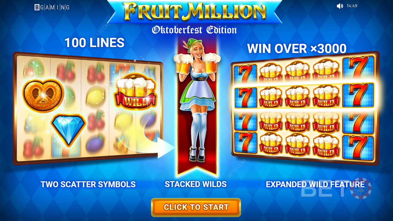 Speel op een slot met 100 lijnen en win tot 3000x uw inzet in Fruit Million
