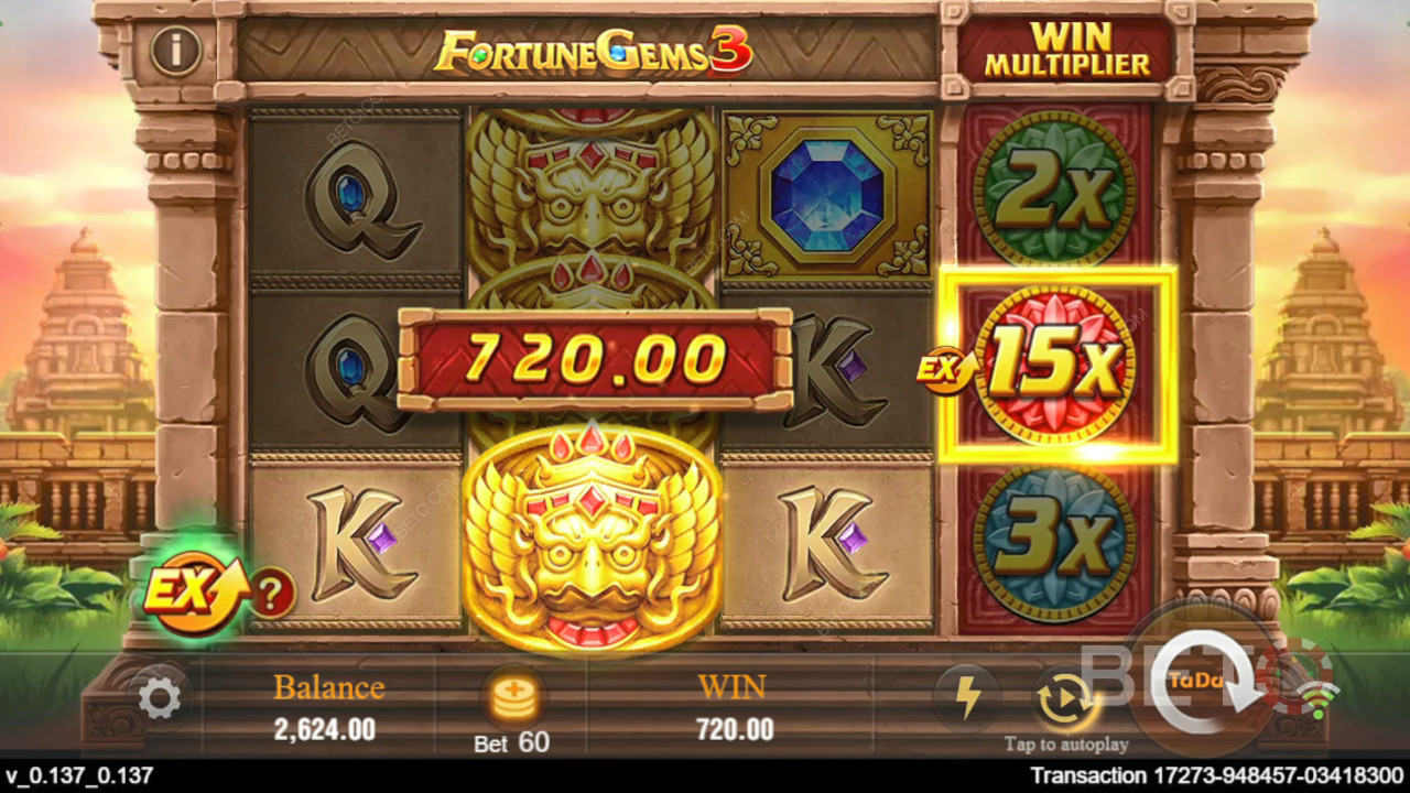 Win 10.125x je inzet in de Fortune Gems 3 online gokkast!