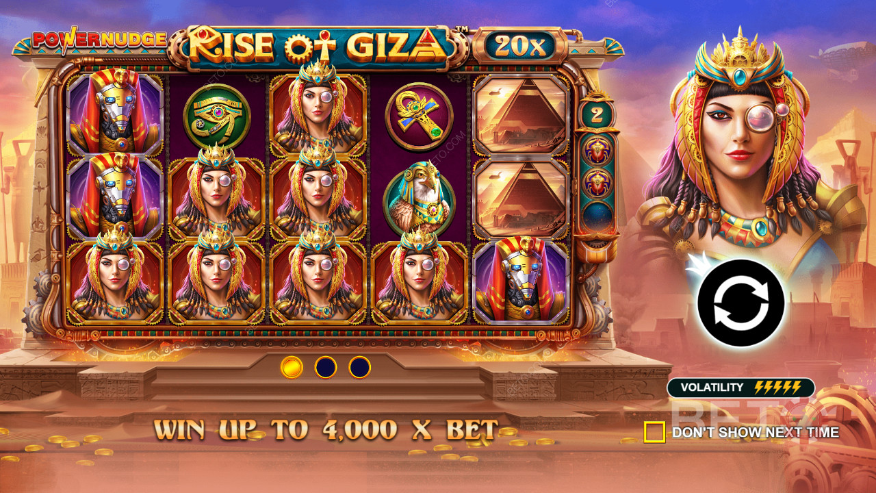 Win tot 4.000x van je inzet in Rise of Giza PowerNudge online slot
