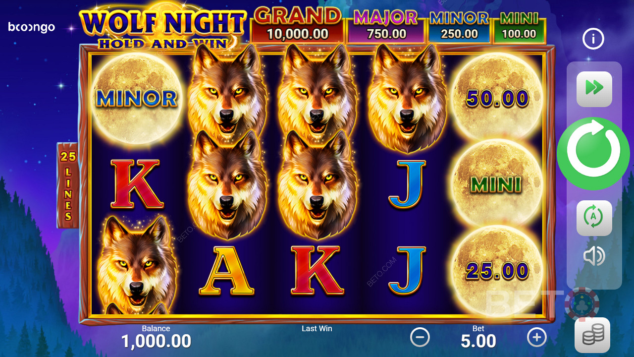 Wolf Night slot met bonusronde, jackpots, en gratis spins ontwikkeld door Booongo