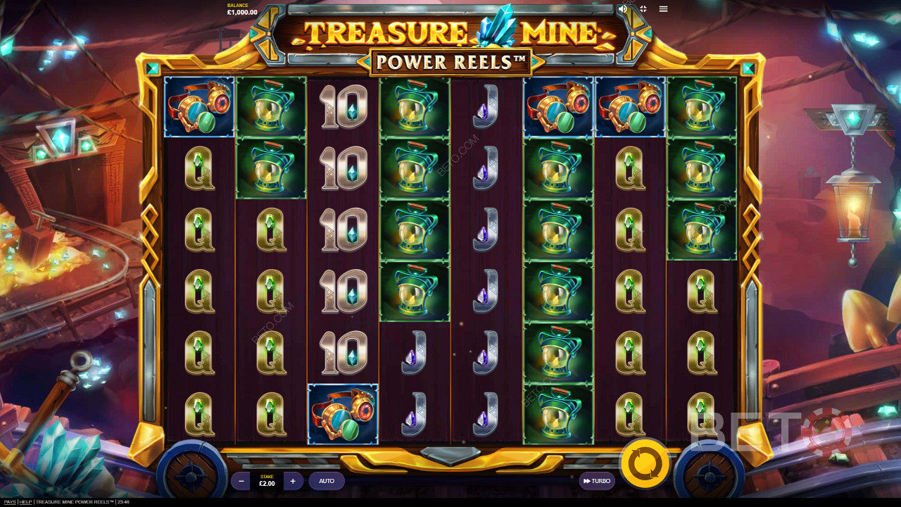 Geniet van een fantastisch thema en graphics in Treasure Mine Power Reels online slot
