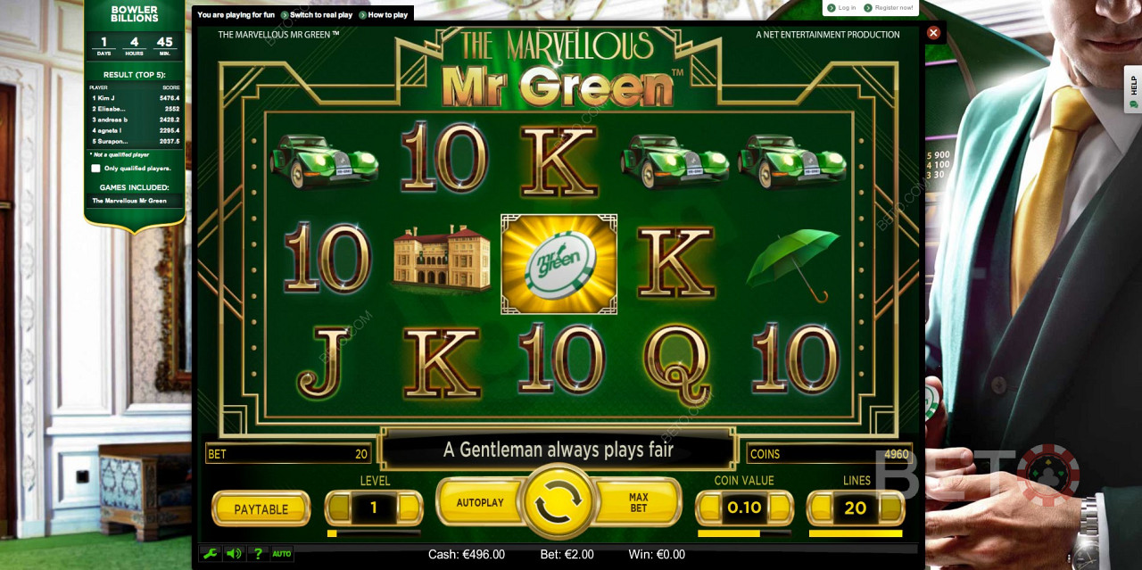 De beste plaats online om online gokkasten te spelen is op de Mr Green gaming site.