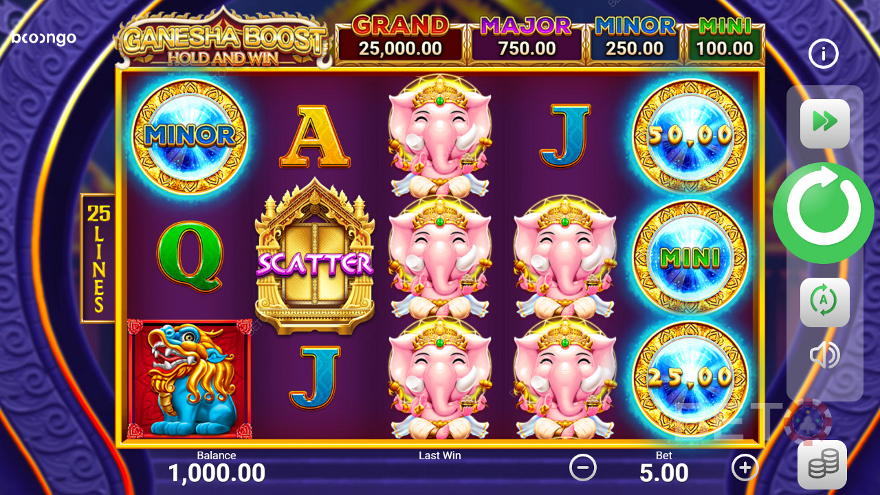 Geniet van jackpots door ze te landen in het bonusspel in Ganesha Boost Hold and Win slot